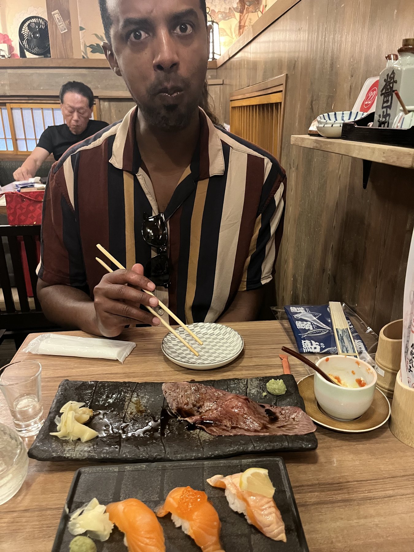 Japanese dinner with sushi and beef